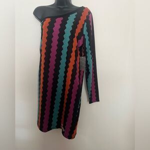 VTG Coogi Colorful Striped One-Shoulder Dress